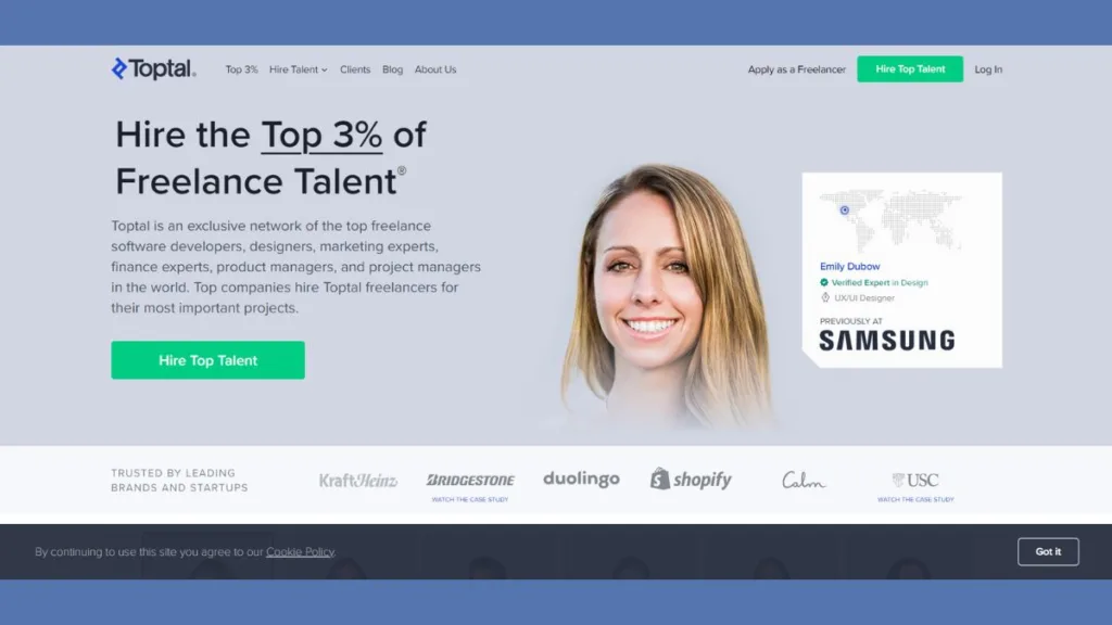Toptal is known for its rigorous screening process for elite freelancers.