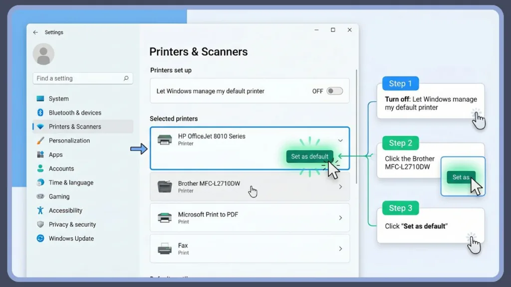 Can't Set Default Printer Windows 11