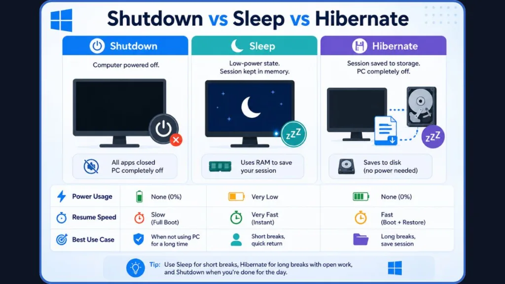 Sleep vs Hibernate vs Shutdown in Windows