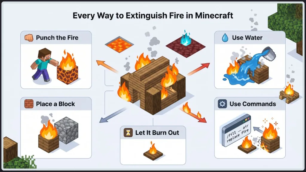 Every Way to Extinguish Fire in Minecraft