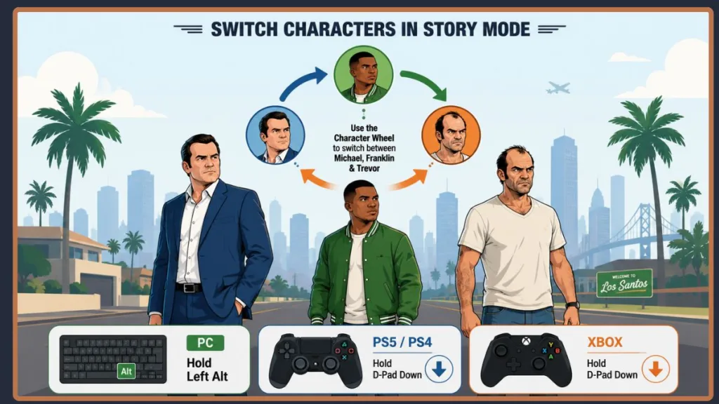 Switch Between Michael, Franklin & Trevor